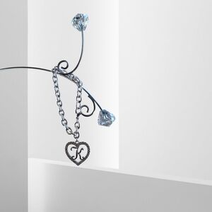 VINTAGE Silvertone Heart Initial Charm Bracelet - Letter K